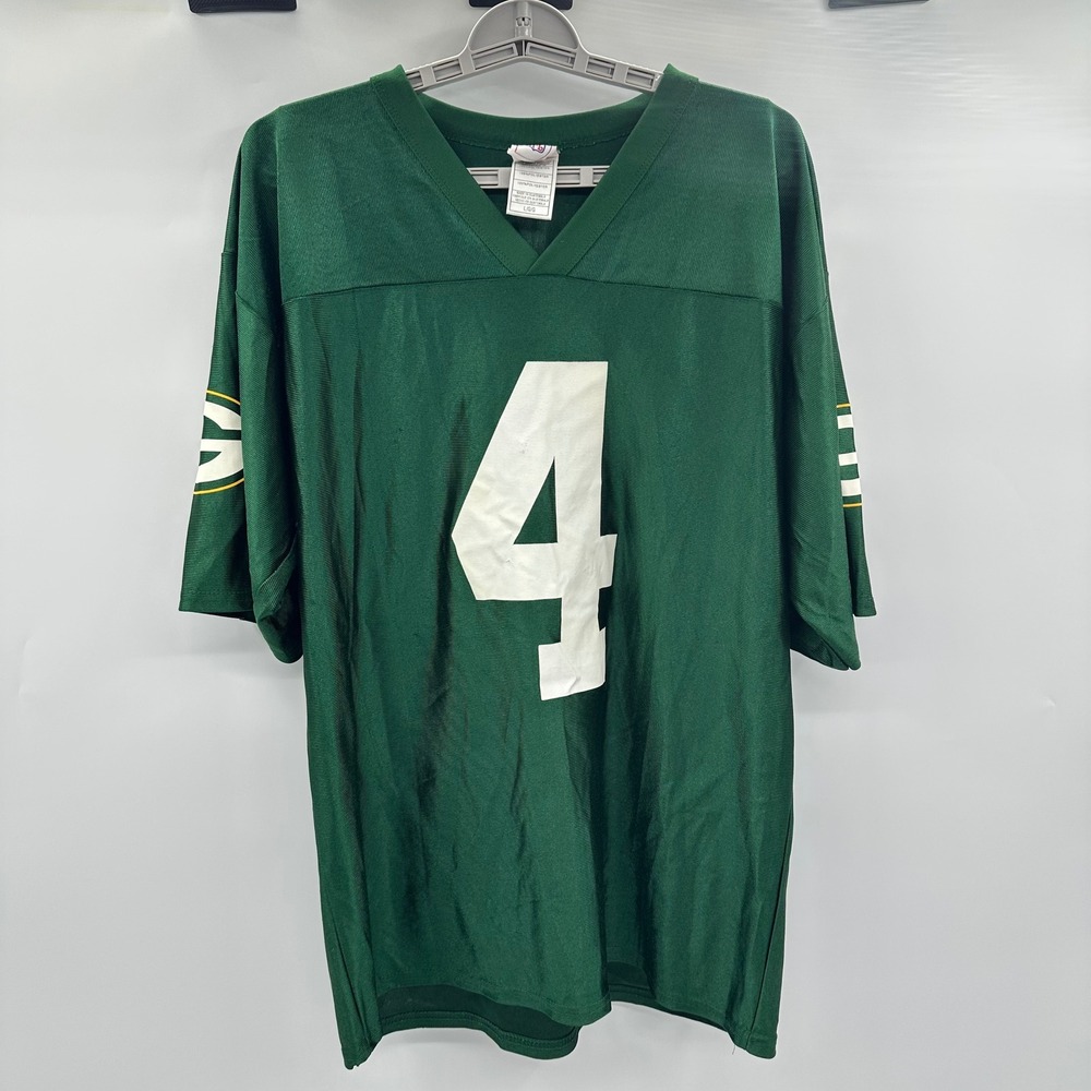 NFL Green Bay Packers Brett Favre 4 Jersey Mens Large Green Football V-Neck READ